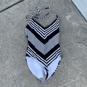 Black and white striped swimsuit